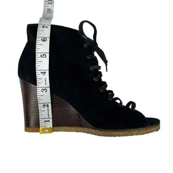 Ugg Elyse Black Leather Open Toe Lace Up Wedge Womens Booties Size 7 - Picture 12 of 12